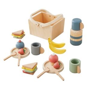 NEW Wonder & Wise 29-Piece Wooden Picnic Playset, Water Bottle/Fruit/Vegetables